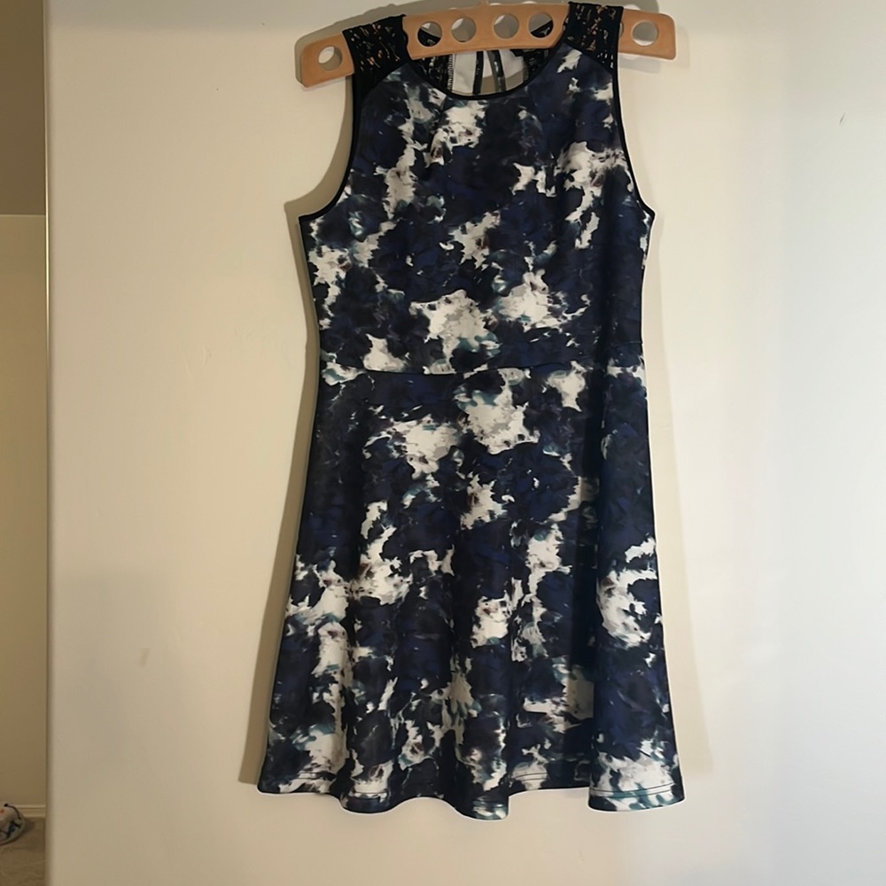 Watercolor look dress with lace accents. Never worn.
